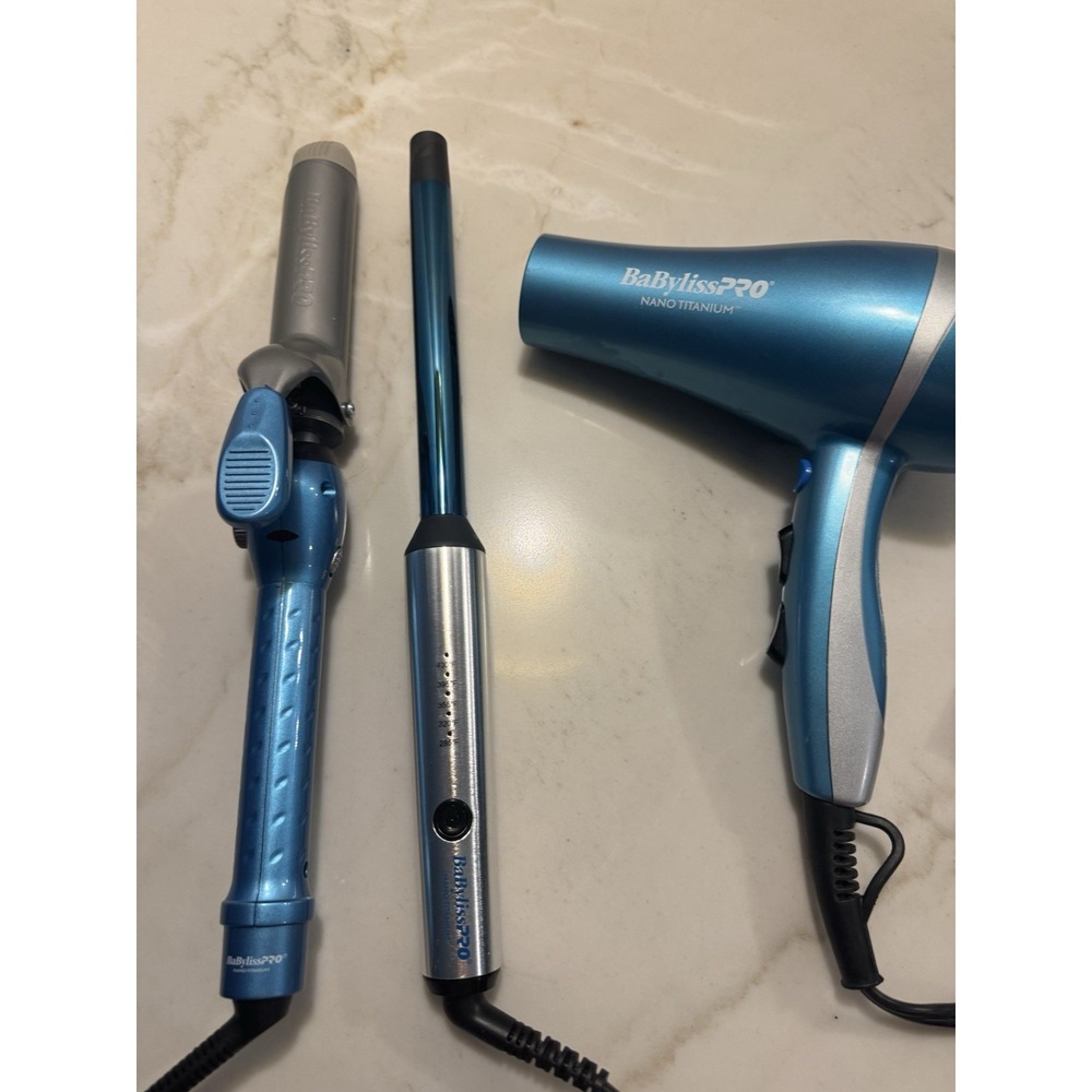 BaBylissPRO Nano Titanium Hair Dryer & 2 Curling Irons 1.25" 3/4" Working